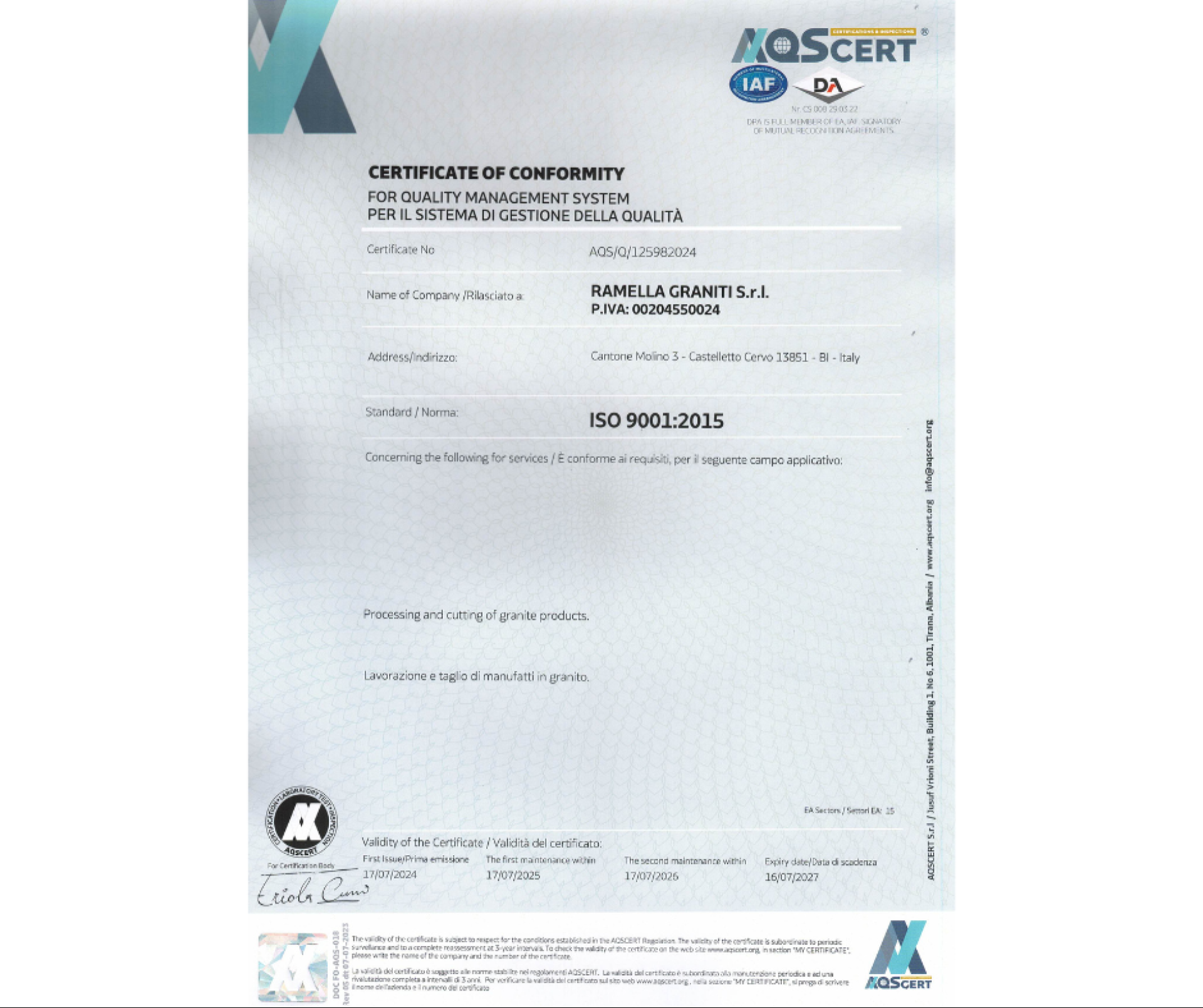 Certificato ISO 9001